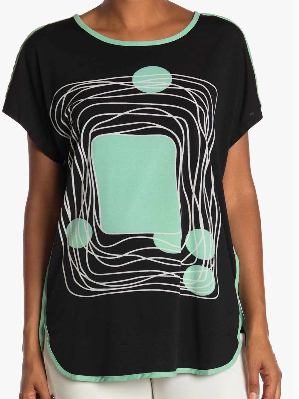 NWOT Milano Black Tunic with Mint Trim and Graphic